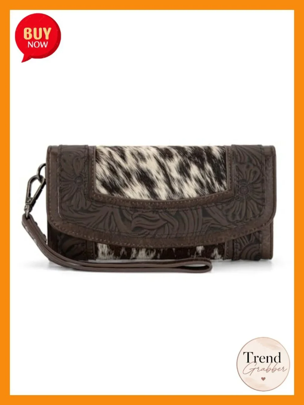Women's Western Floral Tooled Cowhide Wristlet Wallet with RFID Blocking